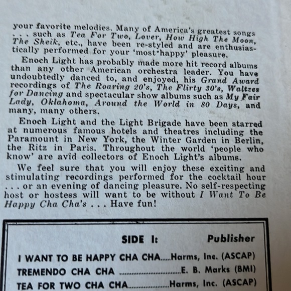 Vintage LP album I want to be Happy Cha Chas Enoch Light and the Light Brigade - Picture 10 of 16